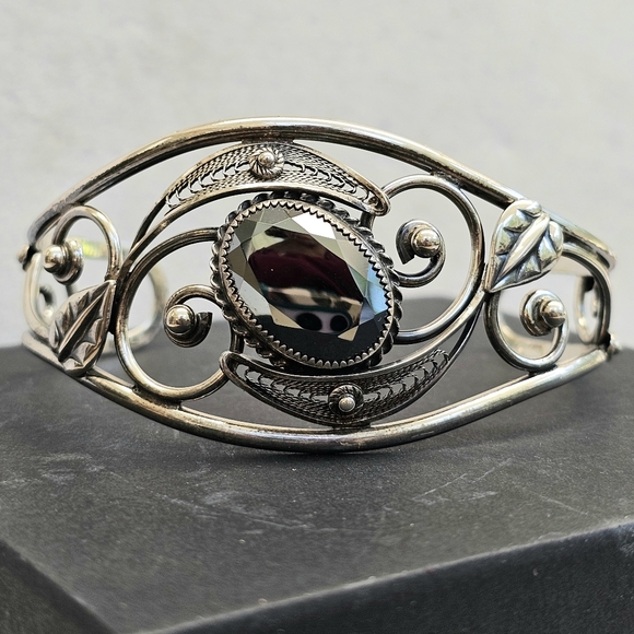 Danecraft Sterling Hematite Cuff Bracelet Vintage - Picture 6 of 15